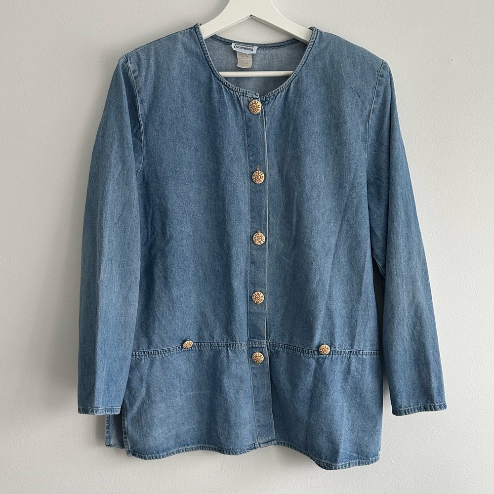 Vintage Denim Blue Button Down Shirt Size 14